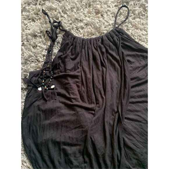 NWOT Free People Black Gathered Neck Beaded Flowy BOHO TANK TOP XS - Picture 3 of 6